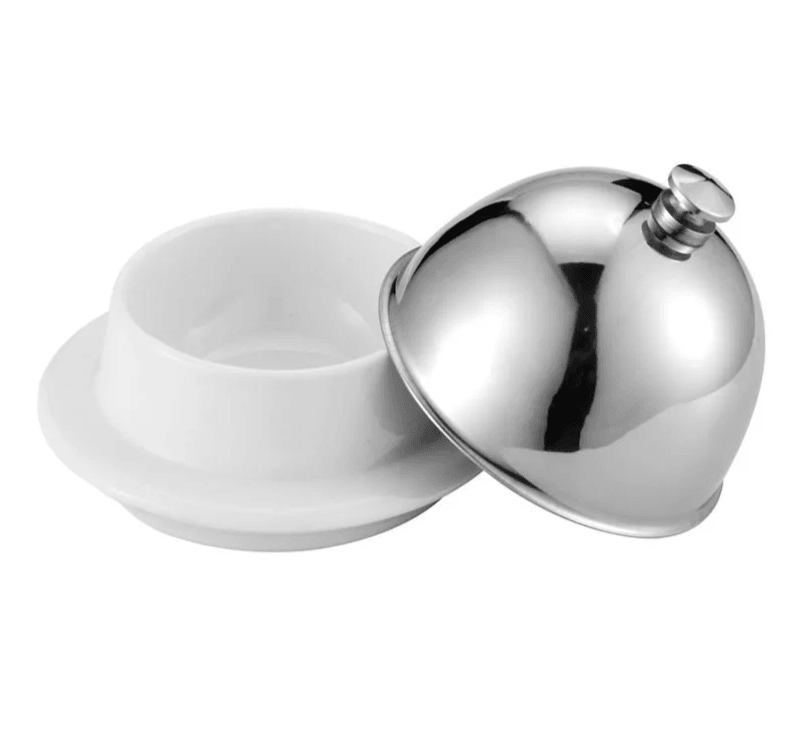 Ceramic Butter Dish with Elegant Stainless Steel Lid - Vintage & Trendy