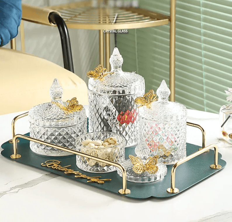 Creative Golden Butterfly Crystal Glass Candy Jar - Vintage & Trendy