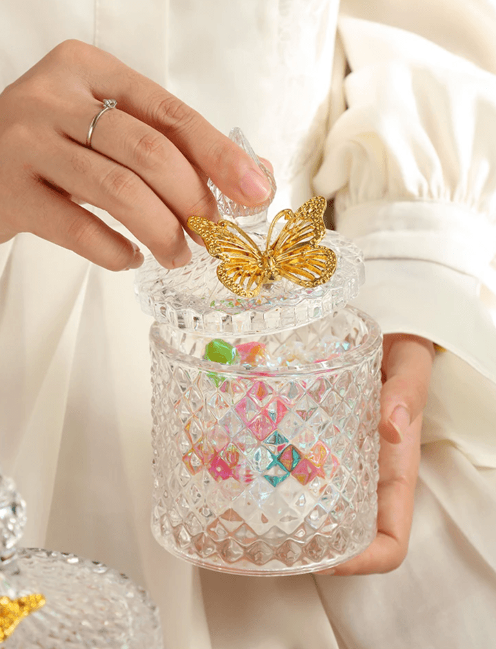 Creative Golden Butterfly Crystal Glass Candy Jar - Vintage & Trendy