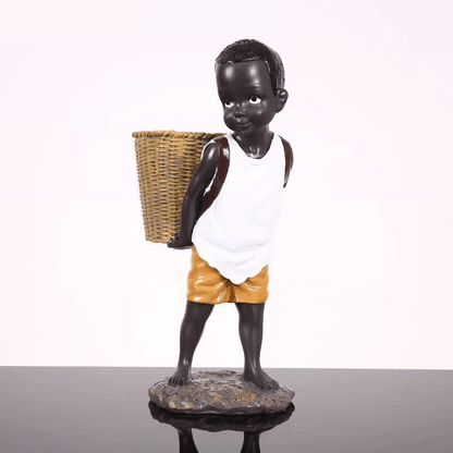 African Figurine Little Boy Tribal Kid Statue Sculpture - Vintage & Trendy