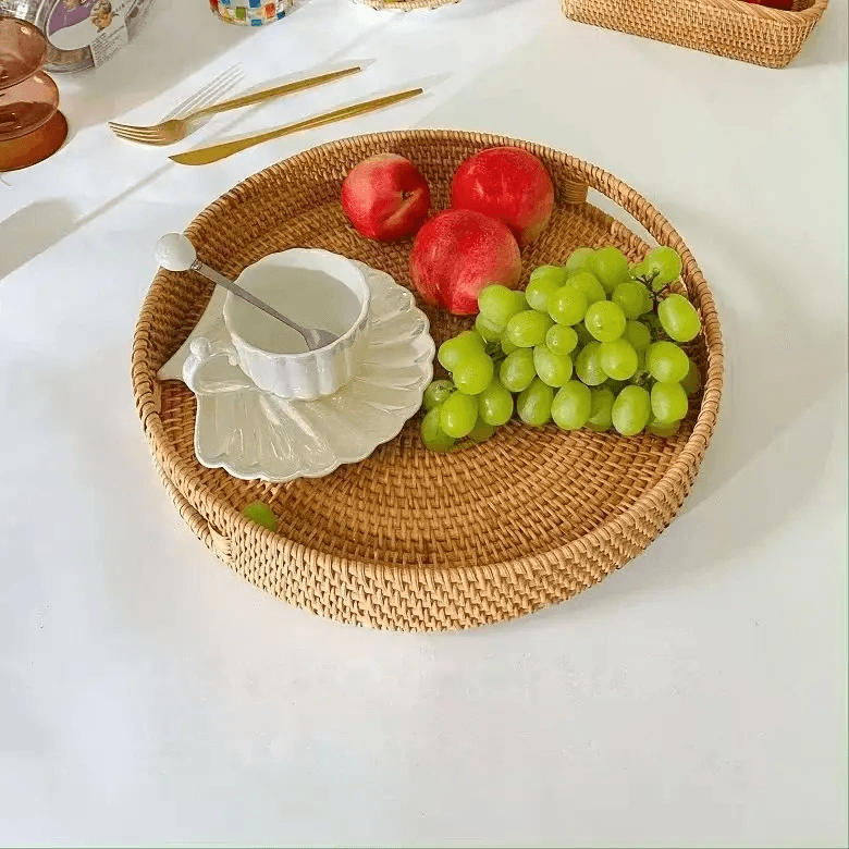 Hand-Woven Rattan Storage Basket Tray - Vintage & Trendy