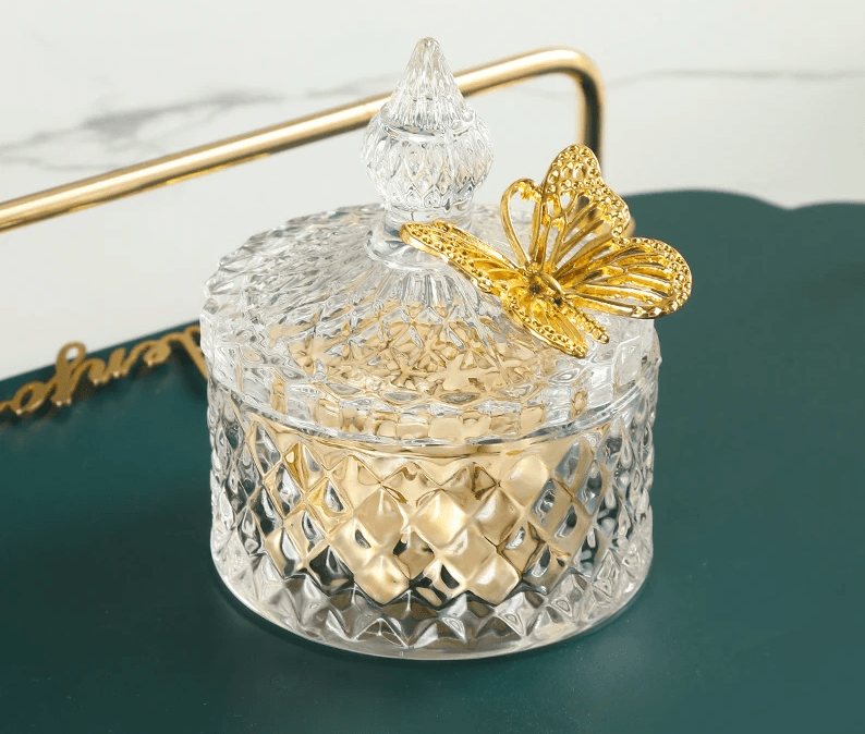 Creative Golden Butterfly Crystal Glass Candy Jar - Vintage & Trendy