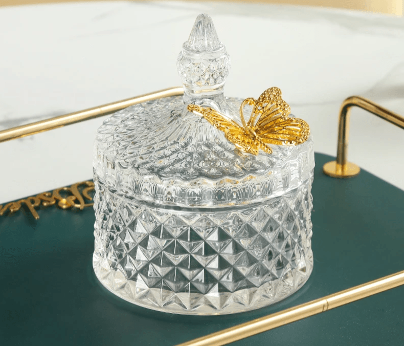 Creative Golden Butterfly Crystal Glass Candy Jar - Vintage & Trendy