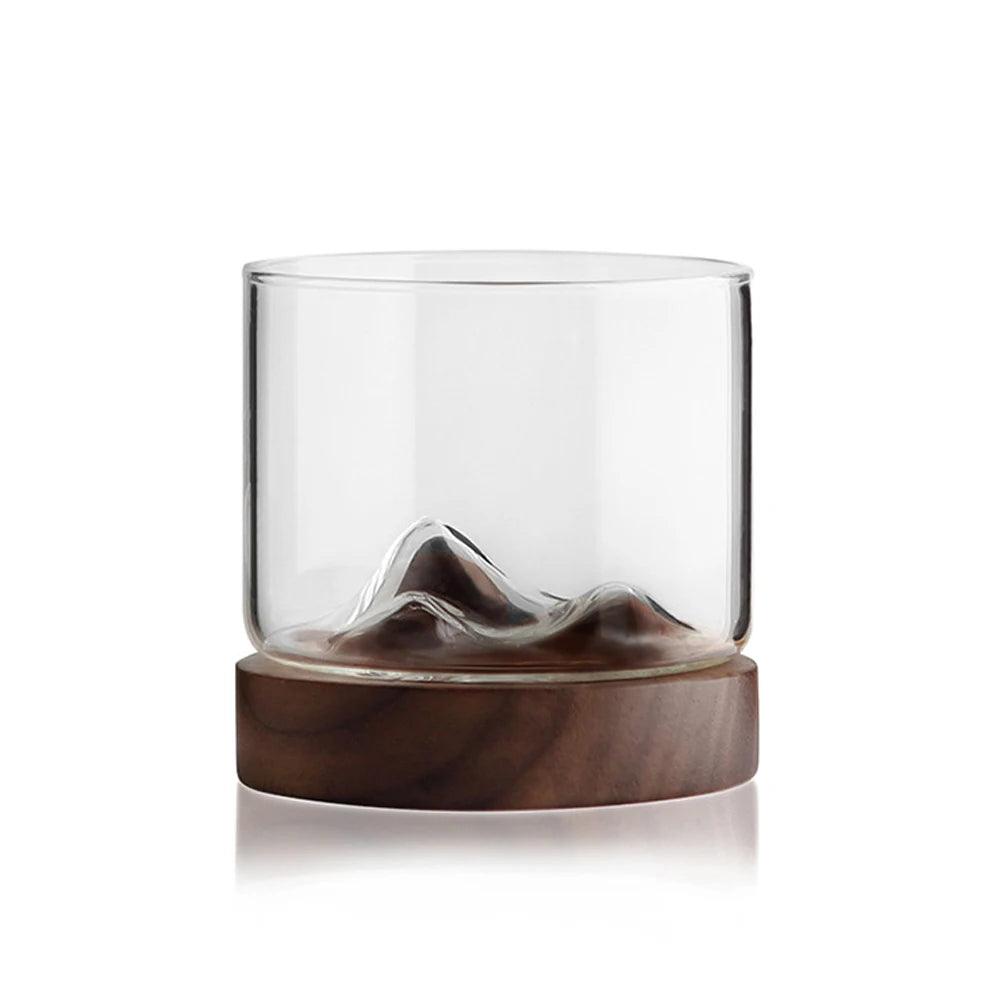 Mountain Whiskey Glass with Wooden Base - Vintage & Trendy