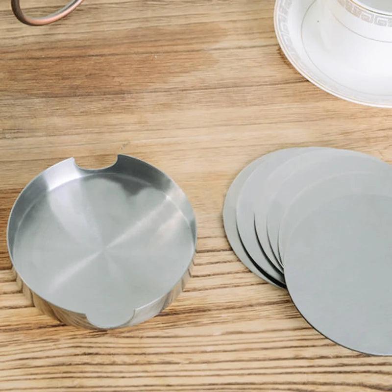 Stainless Steel Coaster Set - Modern Drinkware Holders (6 PCS) - Vintage & Trendy