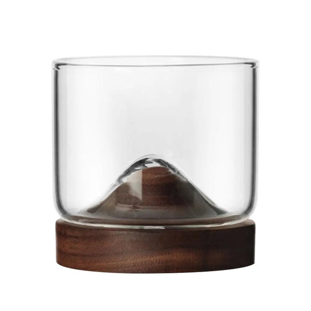 Mountain Whiskey Glass with Wooden Base - Vintage & Trendy