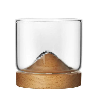 Mountain Whiskey Glass with Wooden Base - Vintage & Trendy