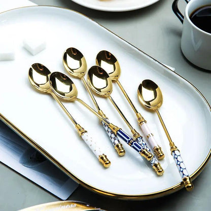 Vintage Luxe Ceramic Handled Fork and Spoon Set - Vintage & Trendy