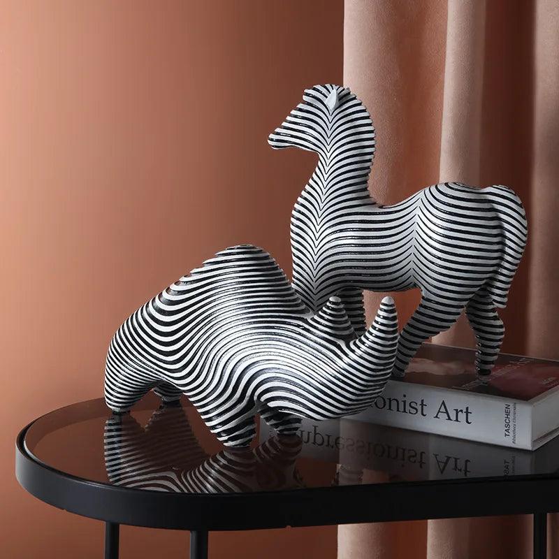 Harmony Resin Rhino and Zebra Sculptures - Vintage & Trendy