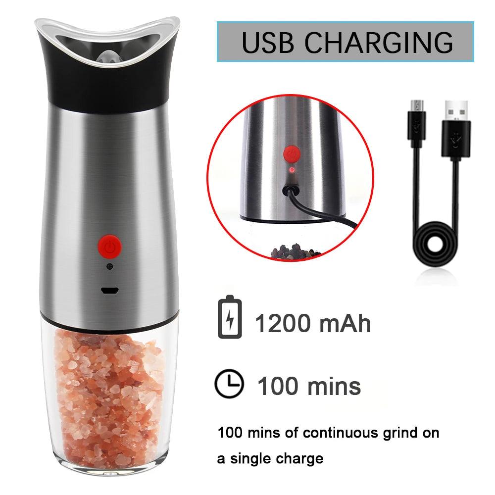 EleganceGrind - Electric Gravity Salt and Pepper Grinder with USB Charging - Vintage & Trendy