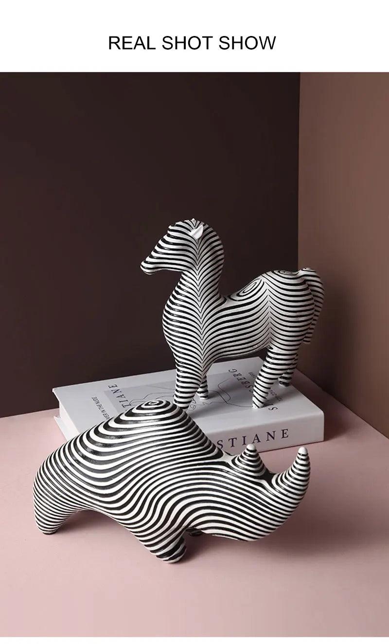 Harmony Resin Rhino and Zebra Sculptures - Vintage & Trendy