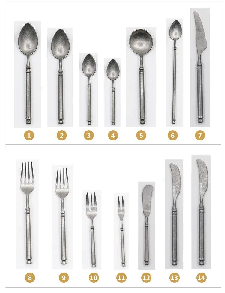 Retro Scrub 304 Stainless Steel Flatware Kitchen Cutlery - Vintage & Trendy