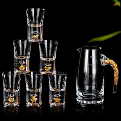 Opulent Gold Leaf Crystal Shot Glass Set Dimensions - Glasses - Vintage & Trendy