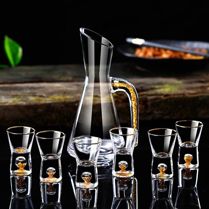 Opulent Gold Leaf Crystal Shot Glass Set Dimensions - Glasses - Vintage & Trendy