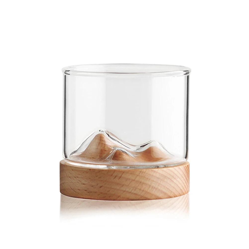 Mountain Whiskey Glass with Wooden Base - Vintage & Trendy