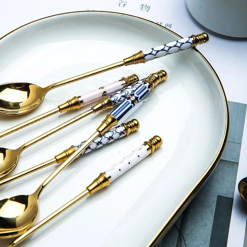 Vintage Luxe Ceramic Handled Fork and Spoon Set - Vintage & Trendy