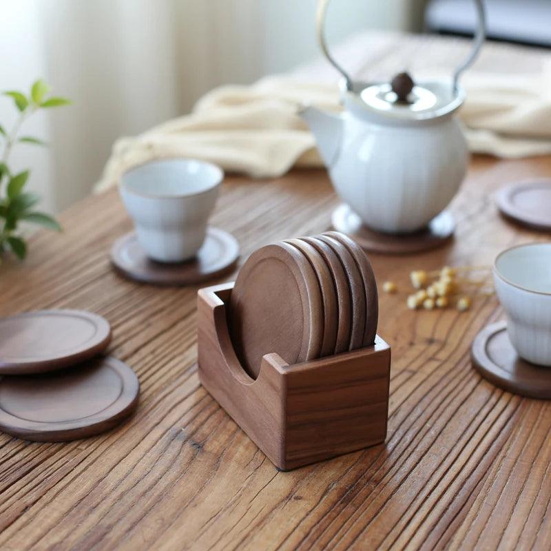 Tea Coffee Cup Pad Placemats Decor Walnut Wood Coasters - Vintage & Trendy