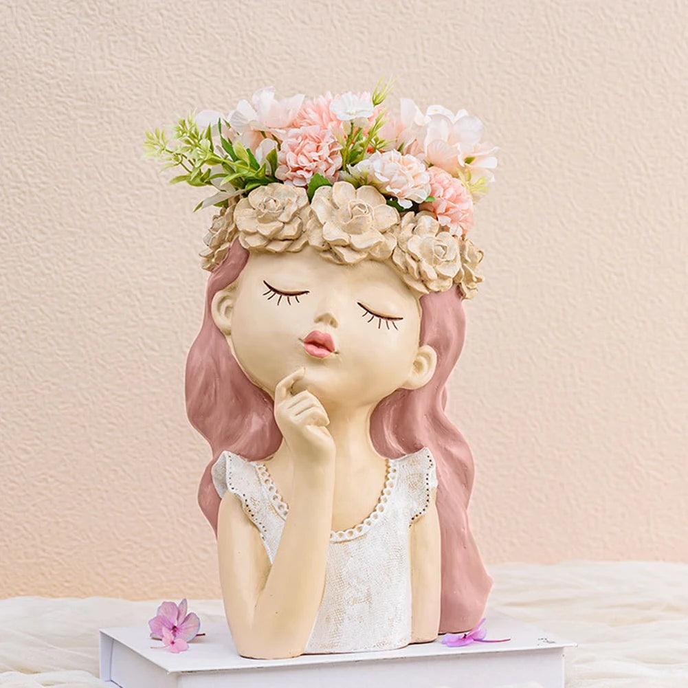 Adorable Thoughtful Girl Face Pot - Vintage & Trendy