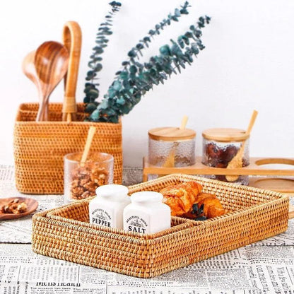 Handwoven Rattan Storage Tray - Multipurpose Wicker Basket - Vintage & Trendy