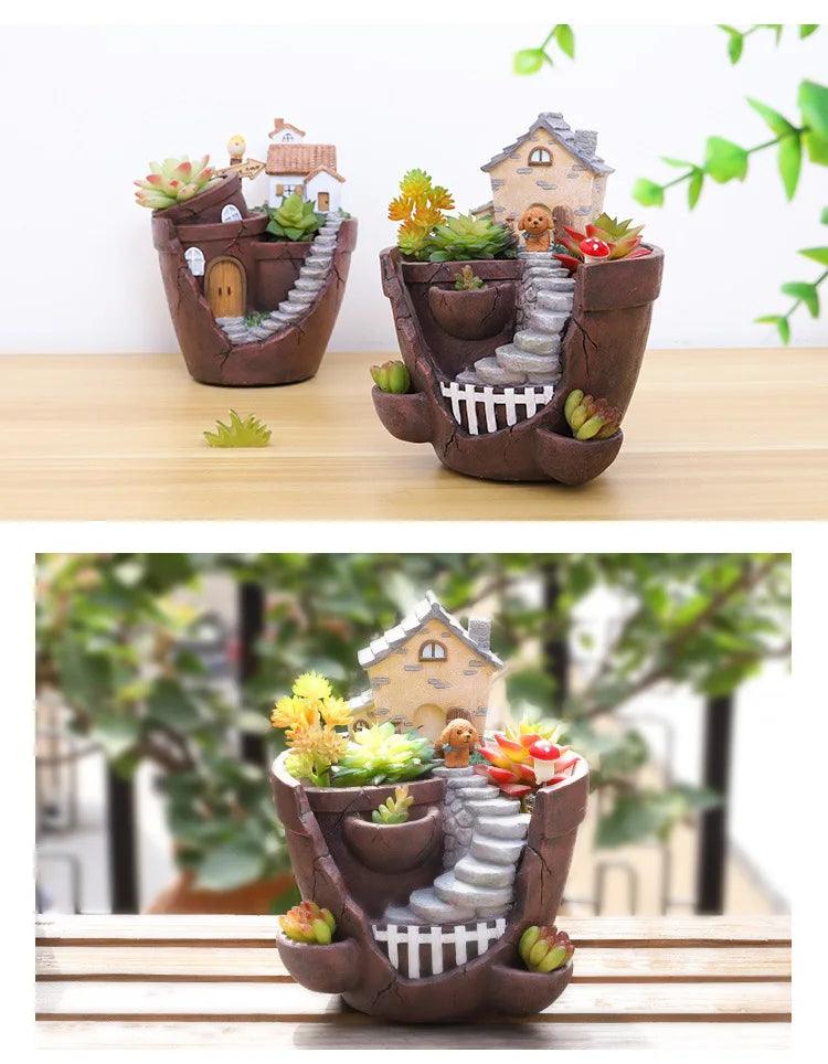 Retro Farmhouse Resin Flower Pot - Vintage & Trendy