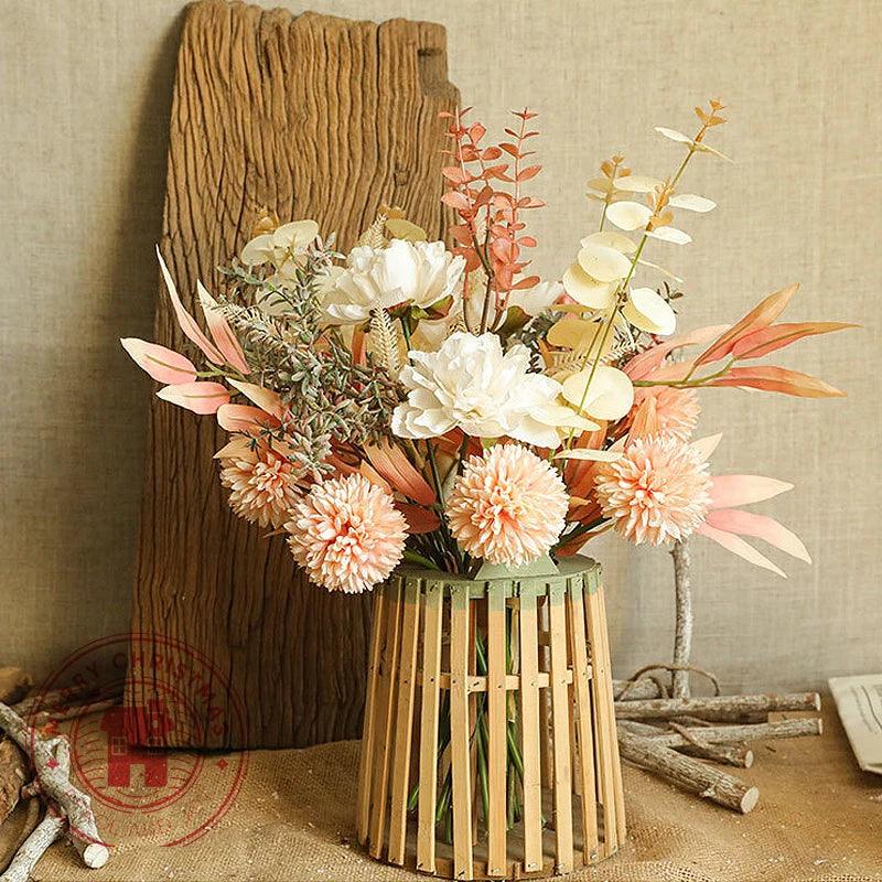 Artificial Champagne Peony Dandelion Bouquet - Vintage & Trendy