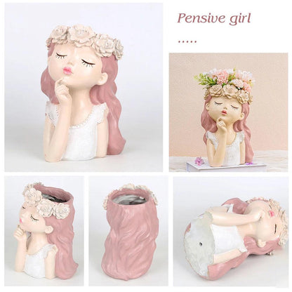 Adorable Thoughtful Girl Face Pot - Vintage & Trendy