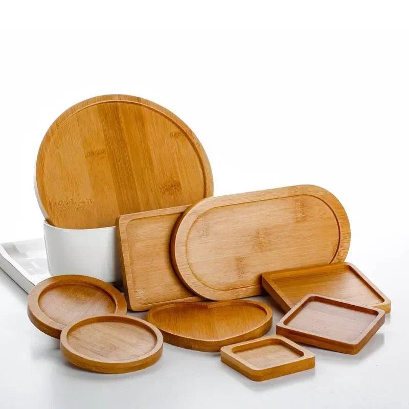 Multi Bamboo Tray Wood Saucer - Vintage & Trendy