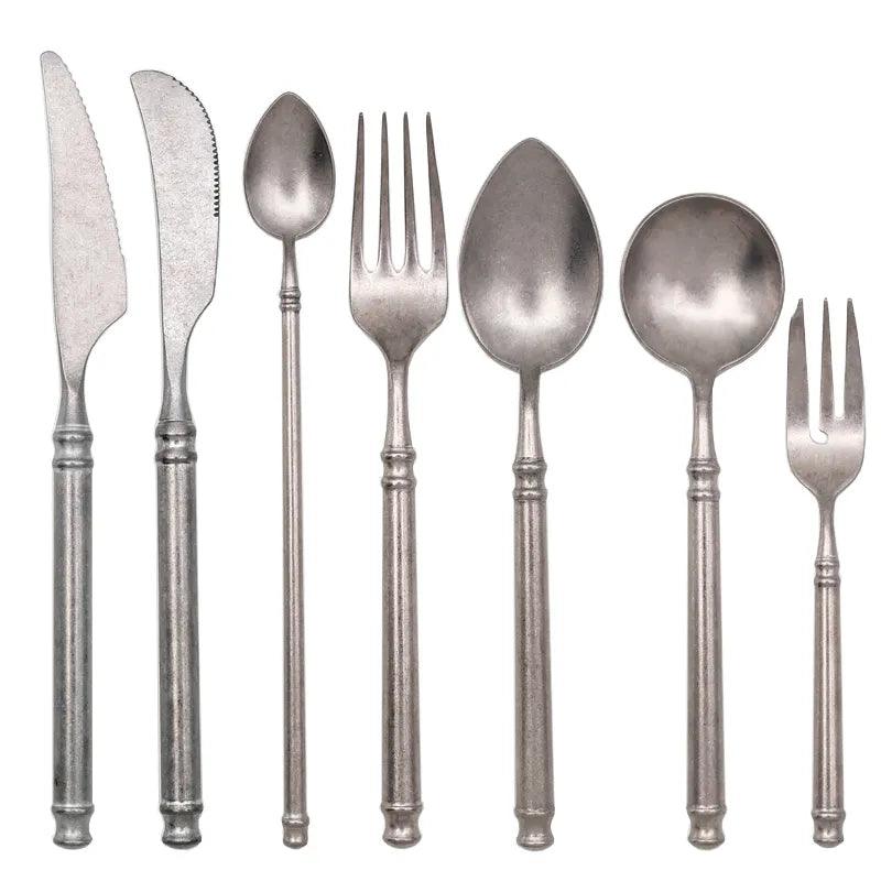 Retro Scrub 304 Stainless Steel Flatware Kitchen Cutlery - Vintage & Trendy