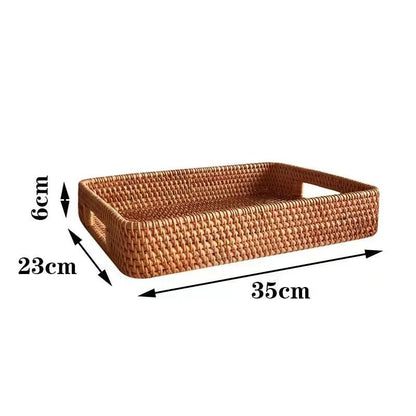 Hand-Woven Rattan Storage Basket Tray - Vintage & Trendy