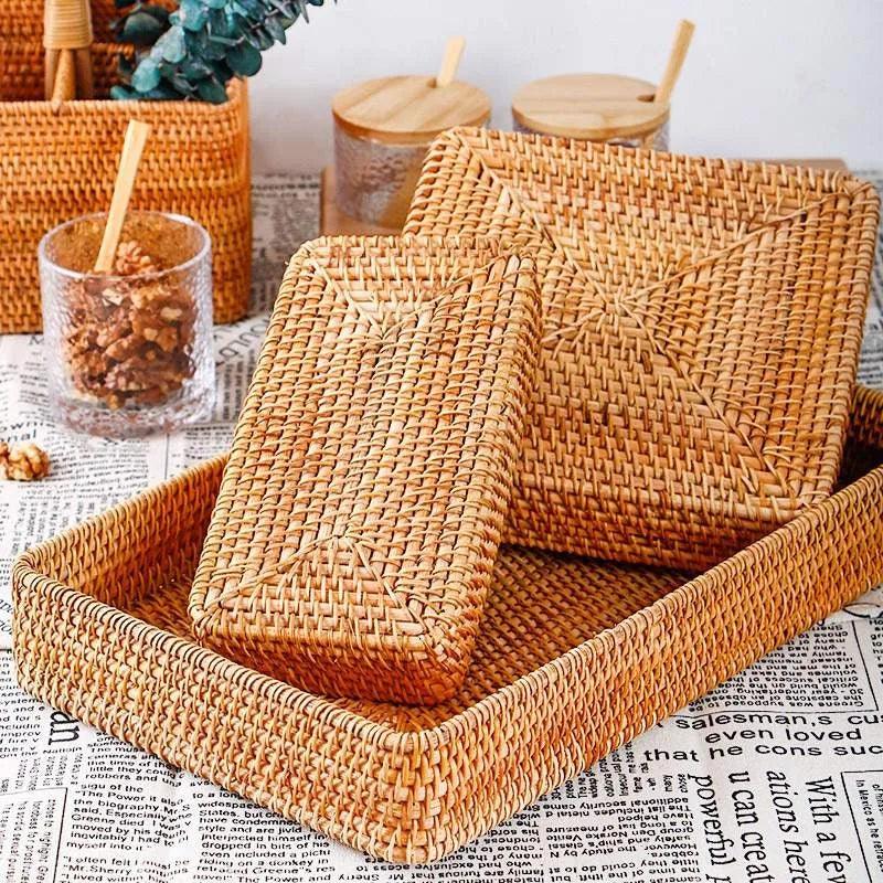 Handwoven Rattan Storage Tray - Multipurpose Wicker Basket - Vintage & Trendy