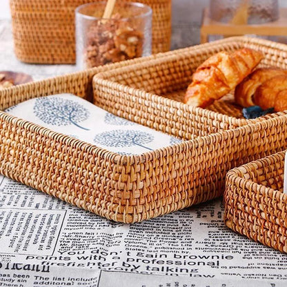 Handwoven Rattan Storage Tray - Multipurpose Wicker Basket - Vintage & Trendy