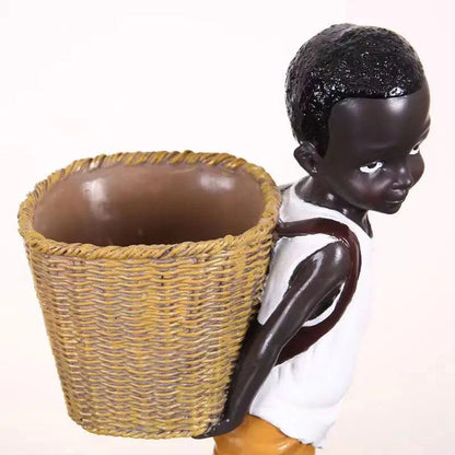 African Figurine Little Boy Tribal Kid Statue Sculpture - Vintage & Trendy