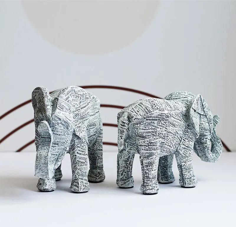 Resin Newspaper Elephant Statue - Vintage & Trendy