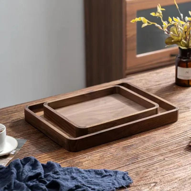 Black Walnut Rectangular Wooden Serving Tray - Vintage & Trendy