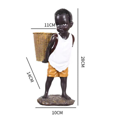 African Figurine Little Boy Tribal Kid Statue Sculpture - Vintage & Trendy