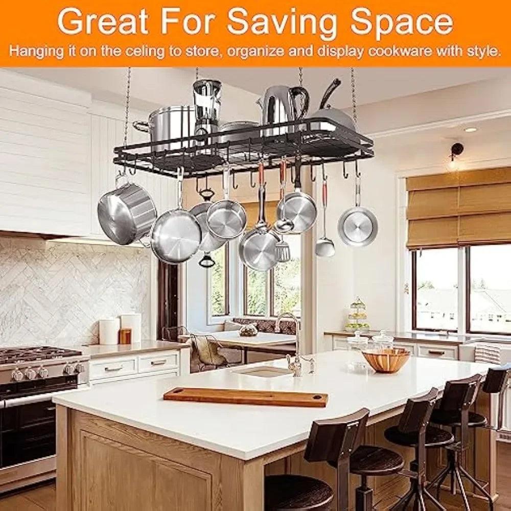 Amtiw 31.5 Inches Ceiling Pot Rack with 12 Hooks - Vintage & Trendy