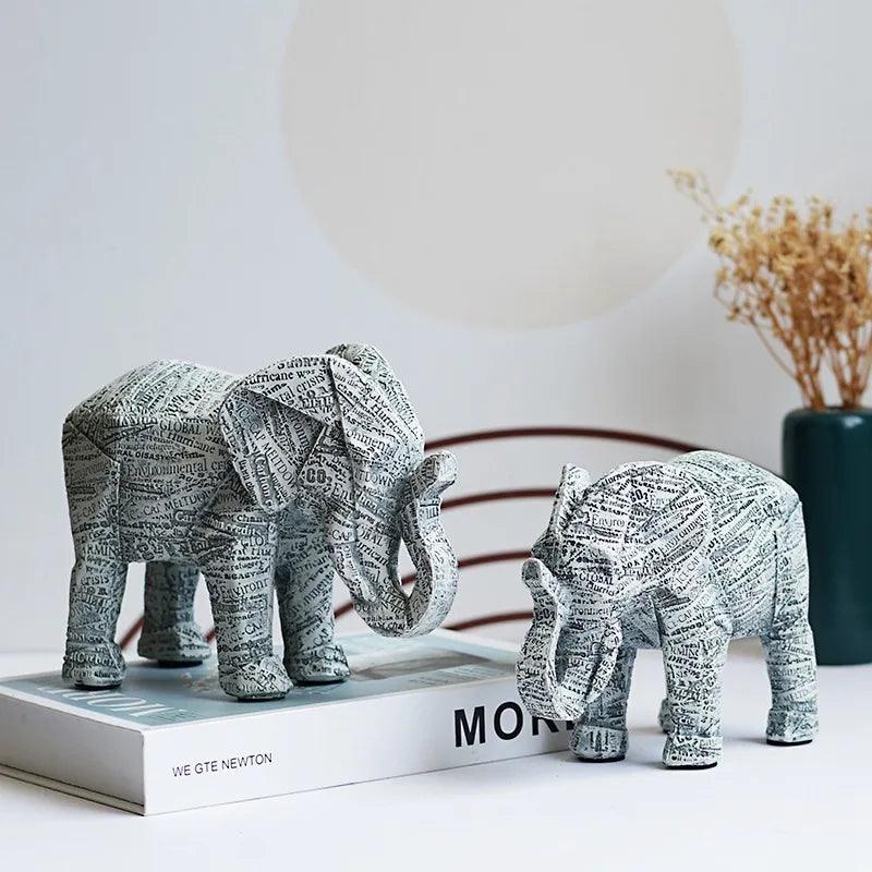 Resin Newspaper Elephant Statue - Vintage & Trendy