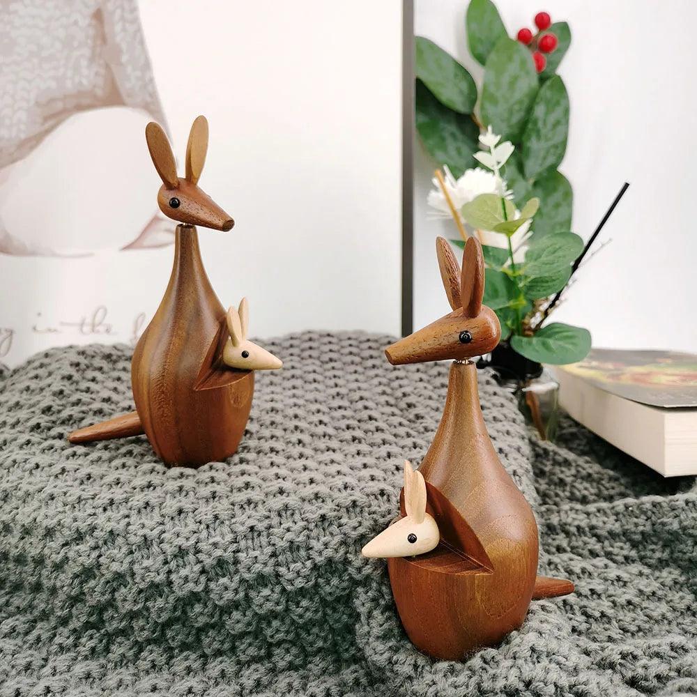 Teak Wood Kangaroo and Baby Decor - Vintage & Trendy