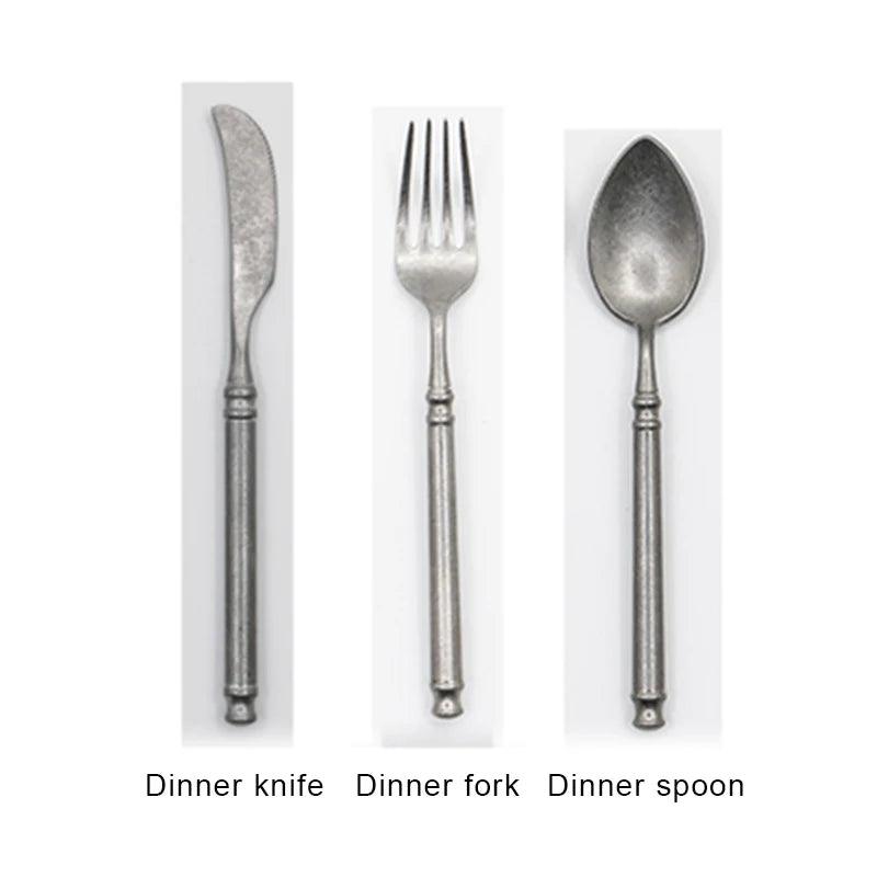 Retro Scrub 304 Stainless Steel Flatware Kitchen Cutlery - Vintage & Trendy