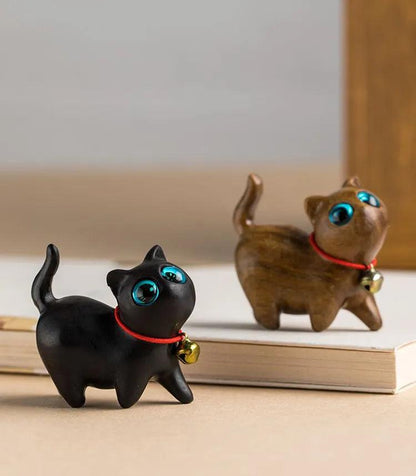 Mini Natural Wood Cat Dog Miniatures - Vintage & Trendy