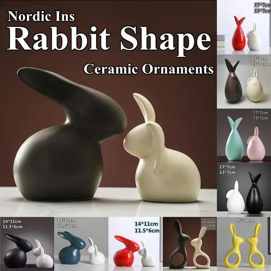 Ceramic Rabbit Ornaments Pair - Vintage & Trendy