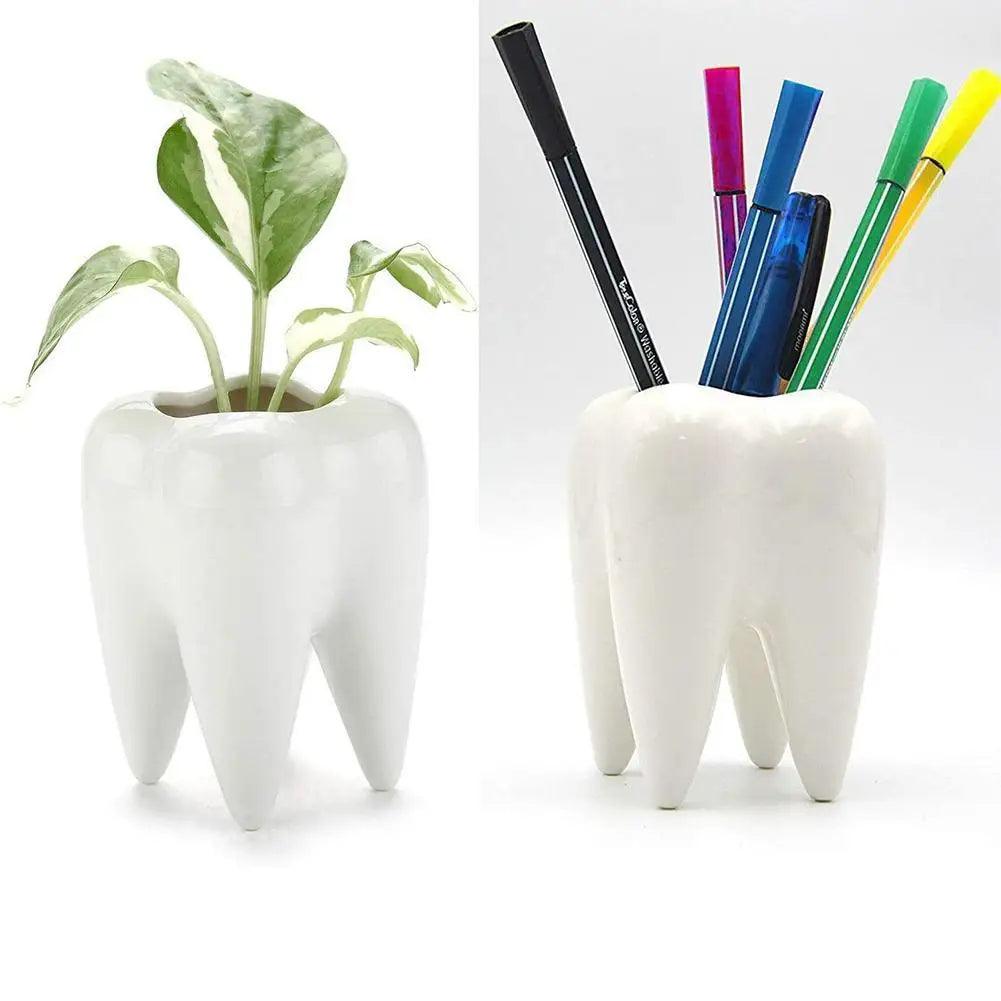 Charming Tooth-Shaped Ceramic Flowerpot - Vintage & Trendy