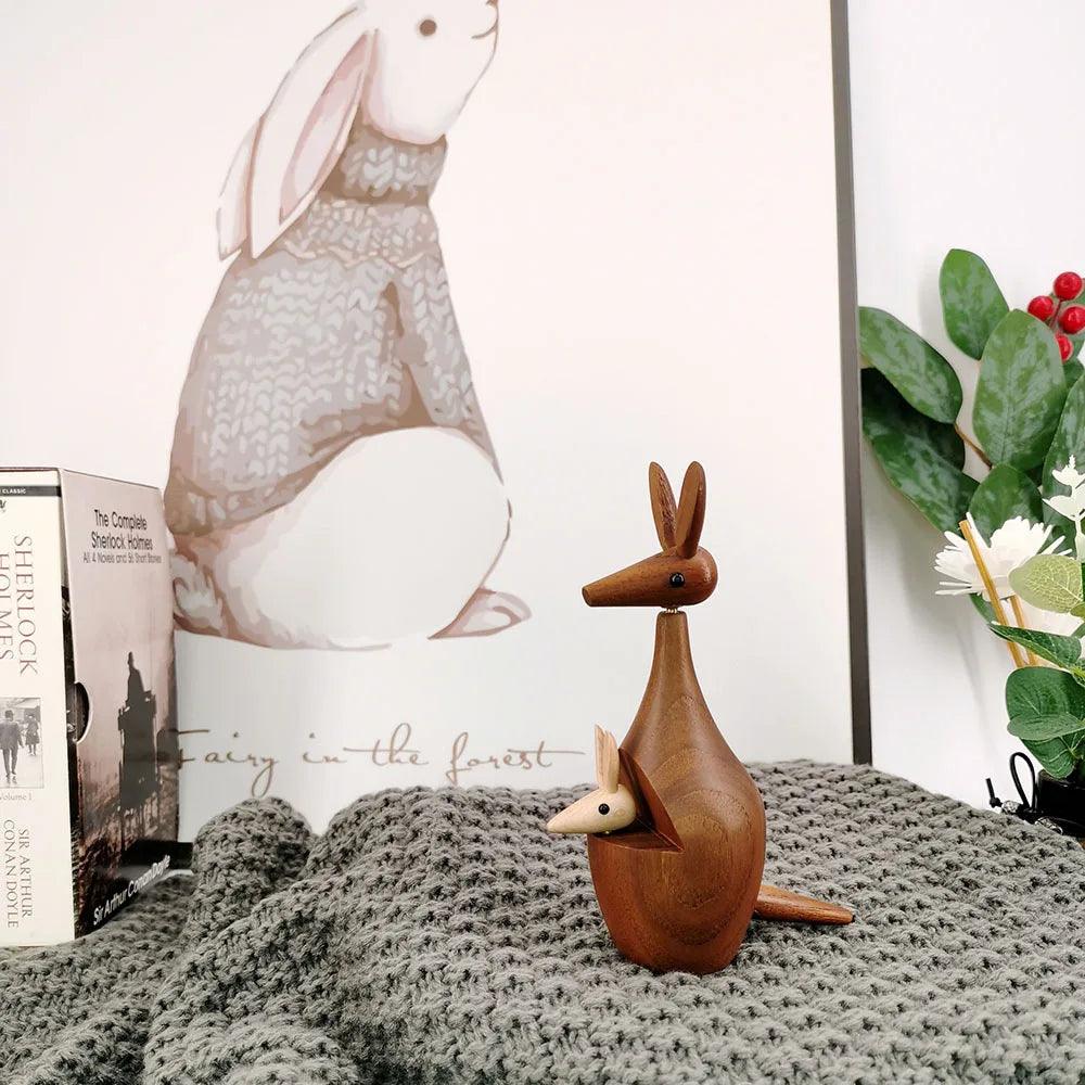 Teak Wood Kangaroo and Baby Decor - Vintage & Trendy