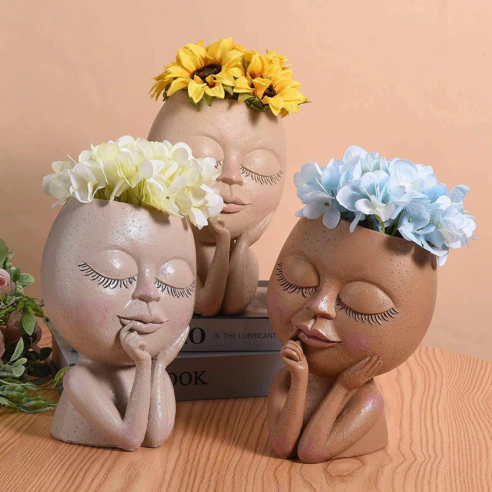 Creative Expression Resin Face Flower Planter - Vintage & Trendy