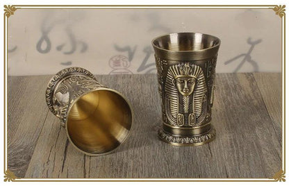 Ancient Egypt Myth Retro Antique Copper Cup Liquor Spirits Bar Shot Glass Set - Vintage & Trendy