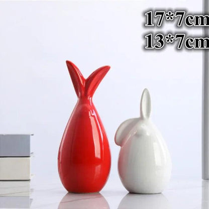 Ceramic Rabbit Ornaments Pair - Vintage & Trendy