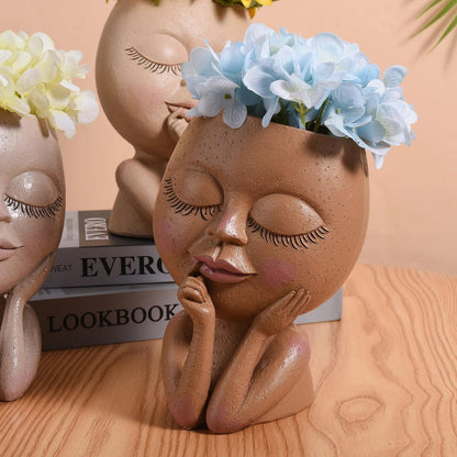 Creative Expression Resin Face Flower Planter - Vintage & Trendy