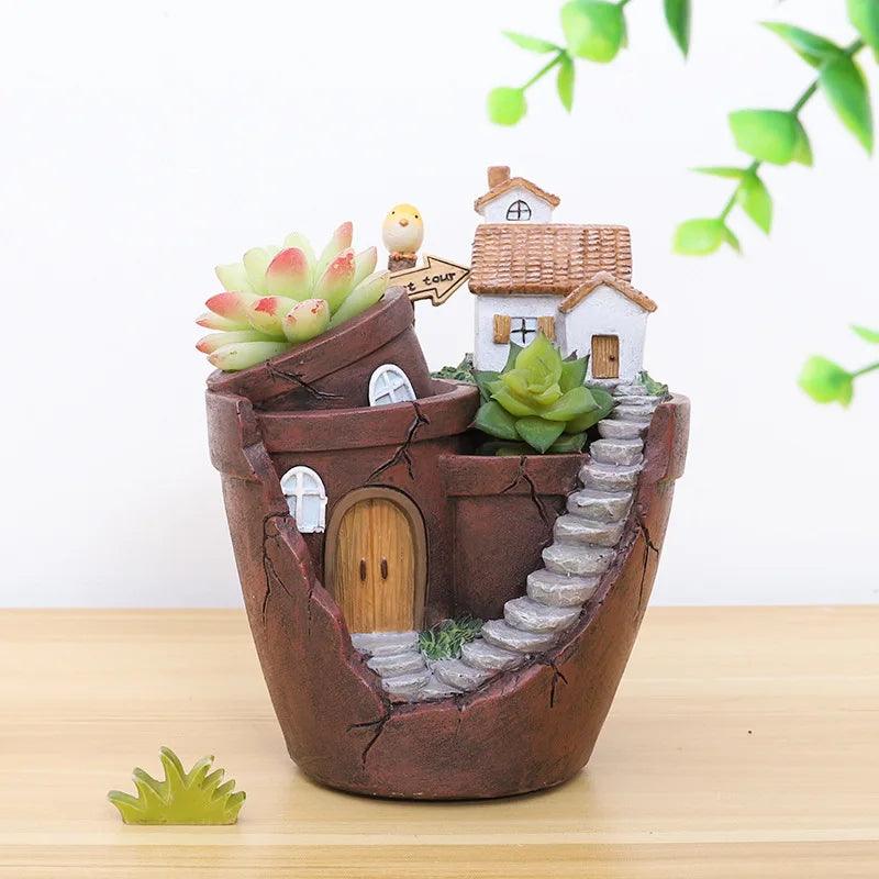 Retro Farmhouse Resin Flower Pot - Vintage & Trendy