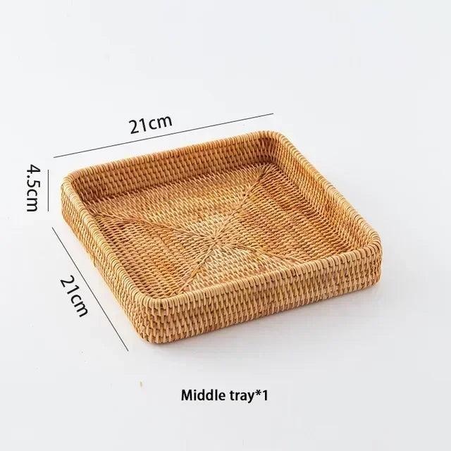 Handwoven Rattan Storage Tray - Multipurpose Wicker Basket - Vintage & Trendy