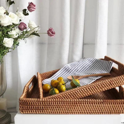 Hand-Woven Rattan Storage Basket Tray - Vintage & Trendy